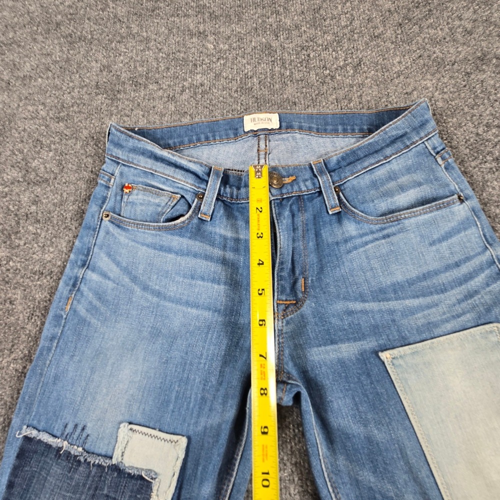 Hudson Patchwork Jeans Womens 30 Blue Straight Leg Denim Made in USA - Picture 10 of 12